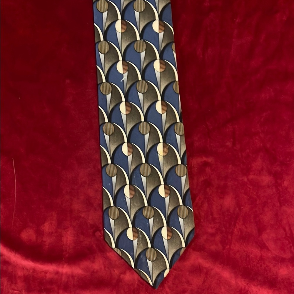 Vintage 90s Cocktail Collection Blue + Brown Mod Print 100% Silk Wide Men's Tie